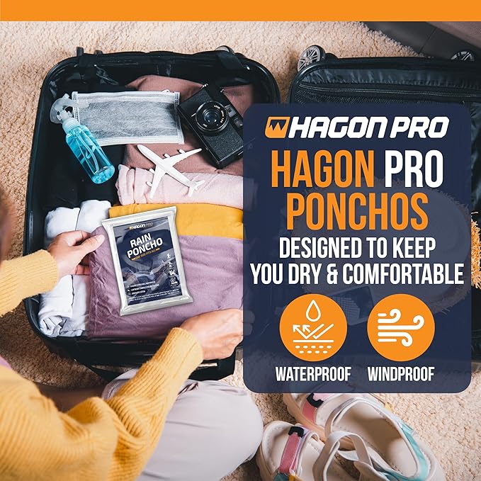 Hagon PRO Disposable Rain Ponchos for Adults (5 Pack)