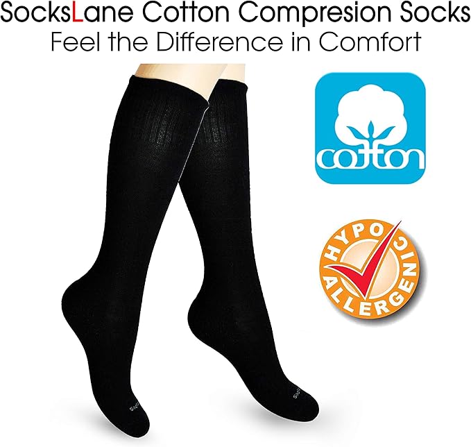 Cotton Compression Socks for Women & Men. 15-20 mmHg Support Knee-High Color Dots M/L