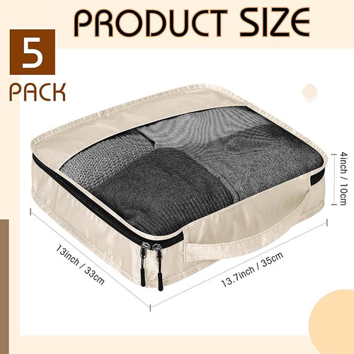 5 Pcs Packing Cubes for Suitcase Large Travel Cubes Carry on Luggage Organizer Bags for Clothes Accessories(M,Khaki)