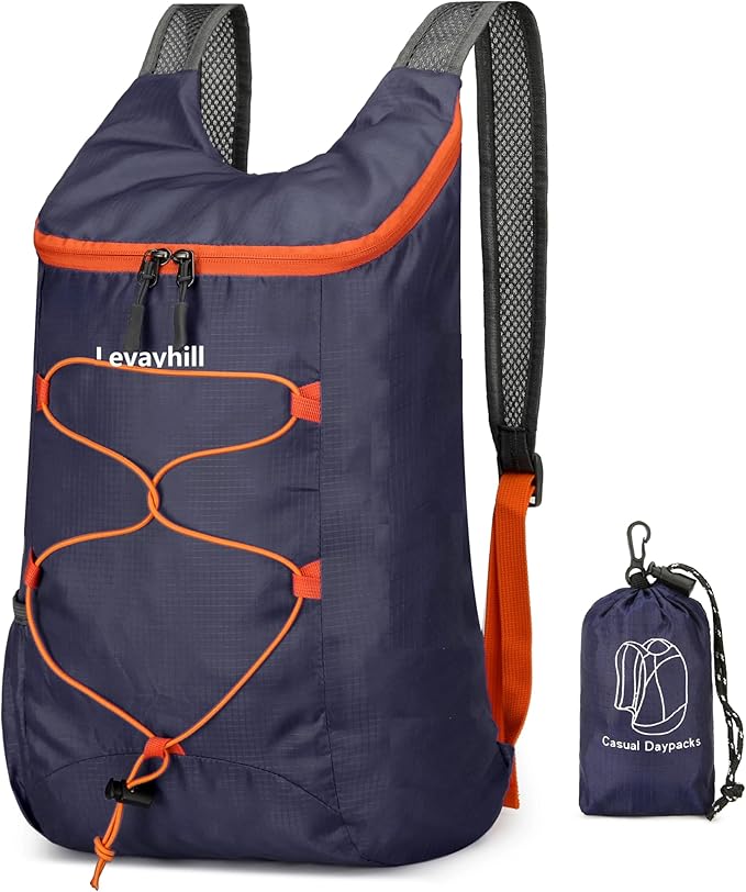 16L Hiking Daypack Lightweight Foldable Travel Backpack Water Repellent Camping Outdoor Packable Easy Carry-on Bag(Dark Blue)