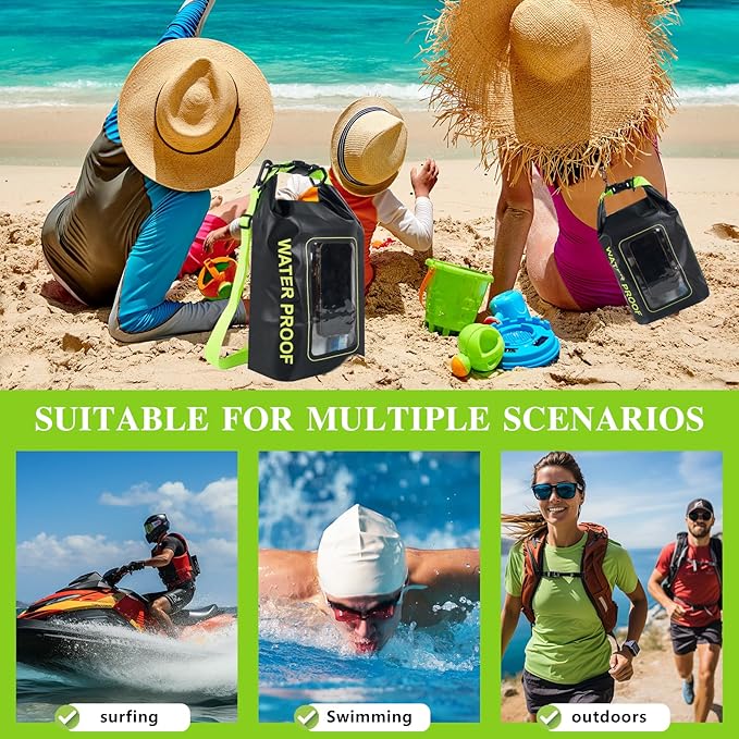 IP68 Waterproof Dry Bag, 2L - Roll Top Waterproof Pool Bag，Dry Bags for Kayaking Waterproof-w/Phone Pouch,Large Waterproof Phone Pouch,Boating & Kayak Accessories Camping (Black 5L)