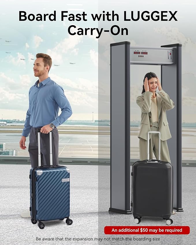 LUGGEX Luggage with Spinner Wheels, Polycarbonate Expandable Hard Shell Suitcase, Carry On 20 Inch, Cherry