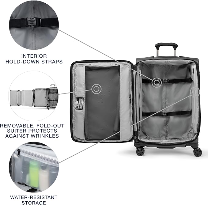 Travelpro Crew Classic Lightweight Softside Expandable Checked Luggage, 8 Wheel Spinner Suitcase, TSA Lock, Men and Women, Checked Medium 25-Inch, Titanium Grey