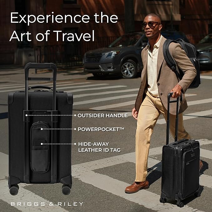 Briggs & Riley Essential 22" Carry On Expandable Spinner - Luggage for Travel, Suitcases with Wheels, Softside Rolling Bag for Men & Women, Self-Repairing Zipper - Baseline Collection, Black