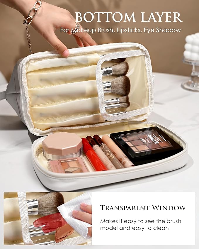 Popular Teen Girl Stuff, Trendy Stuff Makeup Bag, Essentials For Girls Cosmetic Bag with Makeup Brush Organizer, Waterproof, Large Capacity PU Leather Toiletry Bag, Friend gifts