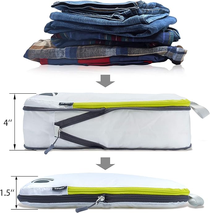 Cipway - 5 Set Compression Packing Cubes for Travel, Ultralight Packing Organizers for Luggage Suitcase & Backpack (White), L