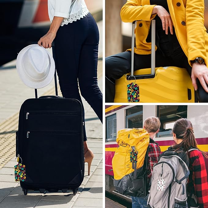 2 Pack Paw Pattern Luggage Tags for Suitcases,Paw Print Leather Baggage Suitcases Tag Name ID Label Privacy Cover Travel Bag Tags for Women Men Boys Girls