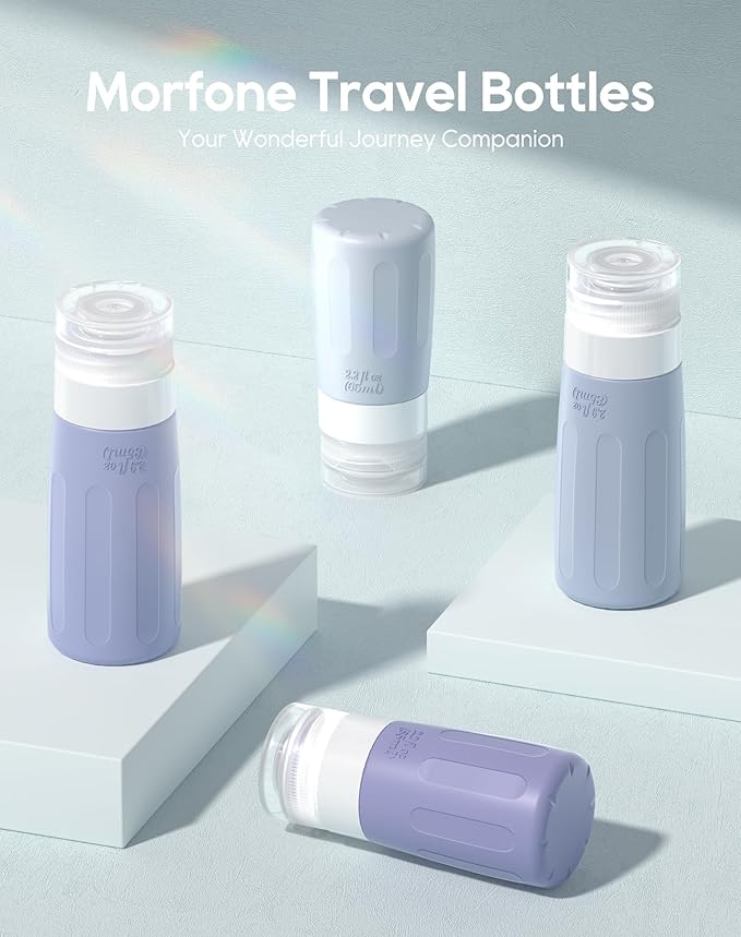 Morfone 16 Pack Silicone Travel Bottles Set for Toiletries TSA Approved Travel Containers Leakproof Squeezable Refillable Accessories 2oz 3oz for Shampoo Conditioner Lotion Liquids(Blue)