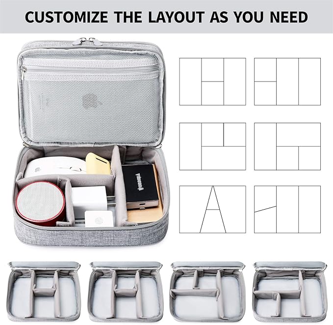 MIRLEWAIY Portable Electronics Accessories Organizer Bag Travel Charger Cable Storage Soft Case Double Layer for Hard Drives, Cord, USB, SD Cards Carrying, Grey