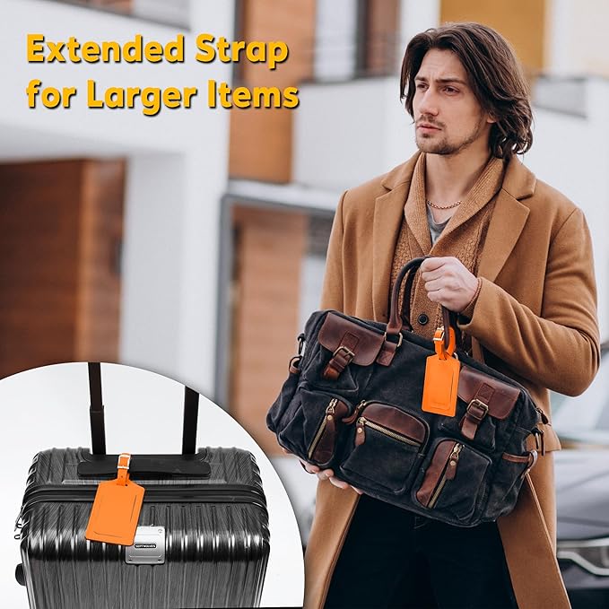 Travelambo Luggage Tags for Suitcases Faux Leather Privacy Protection 2 Pack Bag Tags Travel Accessories Essential, Hot Orange