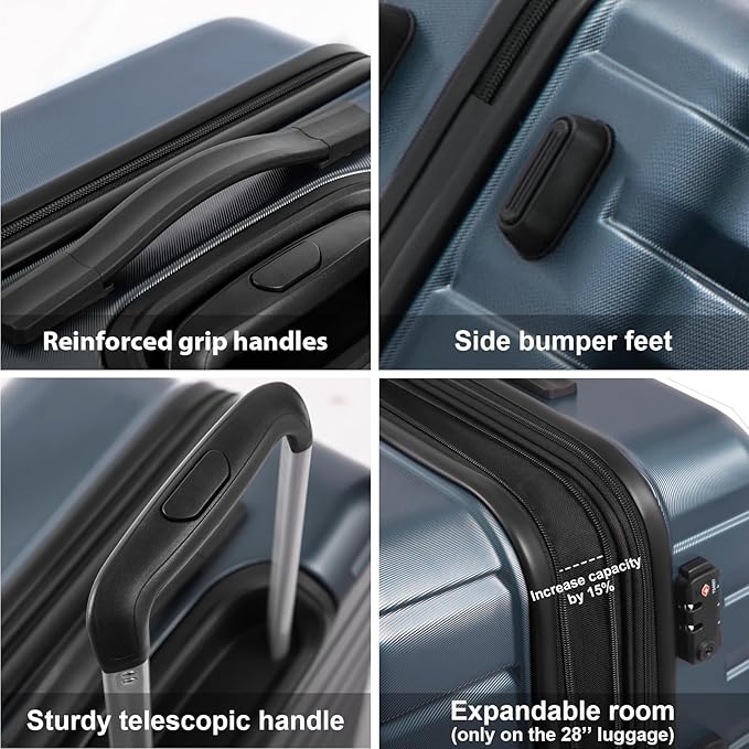 Coolife Luggage Sets, 3 Piece Hardshell Luggage Set with Spinner Wheels Expandable Suitcase Set PC+ABS TSA Lock, Sliver