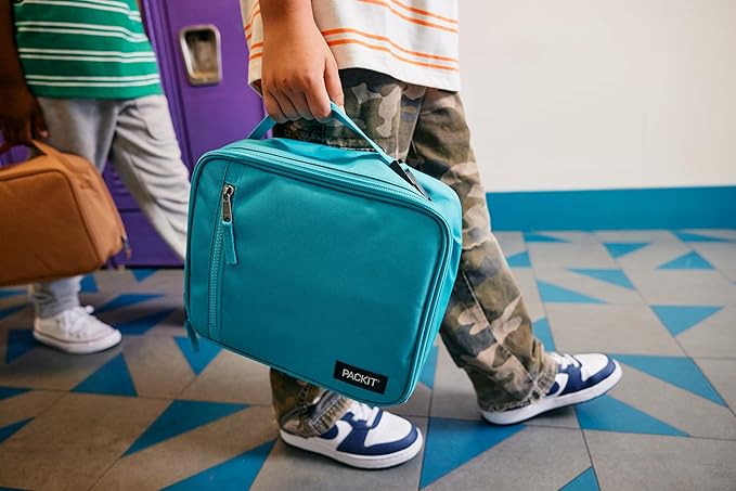 PackIt Freezable Classic Lunch Box, Sweet Strawberry, Built with ECOFREEZE Technology, Collapsible, Reusable, Zip Closure With Zip Front Pocket and Buckle Handle, Designed for Fresh Lunch On the Go