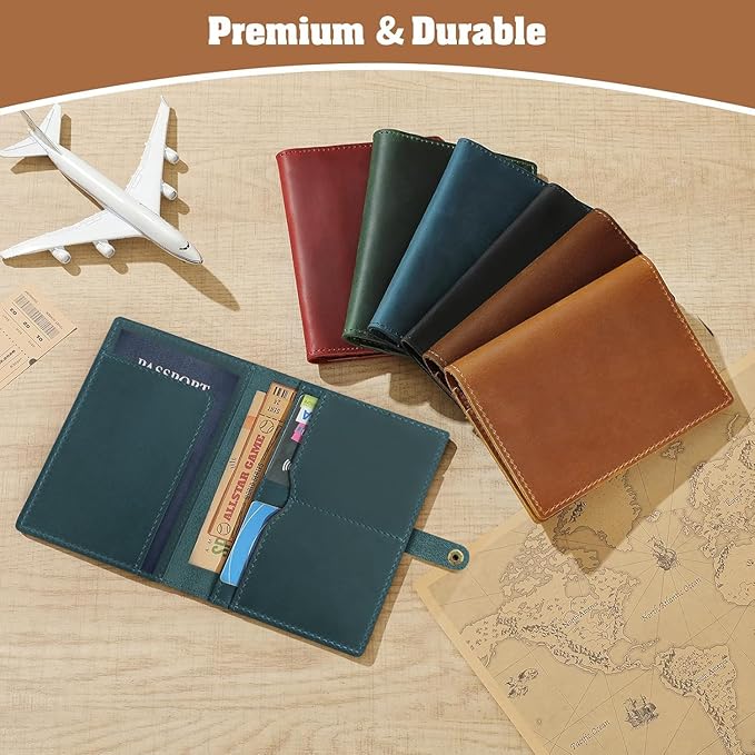 Jack&Chris Genuine Leather Passport Holder For Travel, RFID Blocking Handmade Passport Holder with Card Case Organized & Safe, Quality Travel Essentials for Women and Men for Gifting, Blue