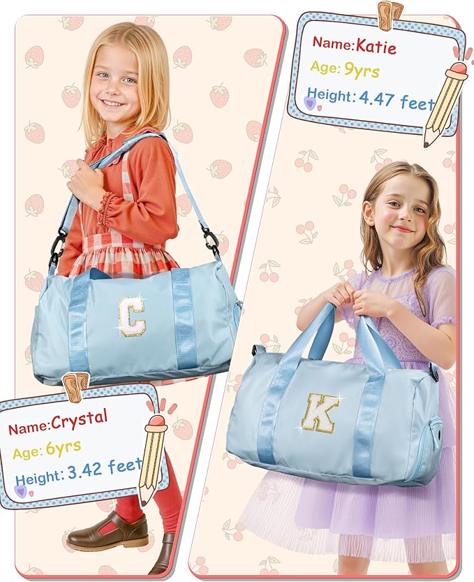 Gifts for 3 4 5 6 7 8 9 Year Old Girls-Girl Gym Bag with Shoe Compartment, Kid Personalized Weekender Dance Bags, Initial Travel Tote with Makeup Pouch, Easter Gift for Teen (Letter C)