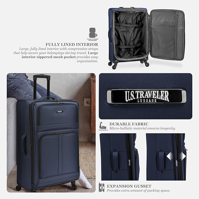 U.S. TRAVELER Anzio Softside Expandable Spinner Luggage, Teal, Checked-Medium 26-Inch