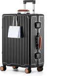 HotWay 26 Inch Hardside Checked Luggage with Leather Handle, PC Zipperless Suitcase with Spinner Wheels and TSA Locks, Lightweight Checked Luggage for Travel, Black