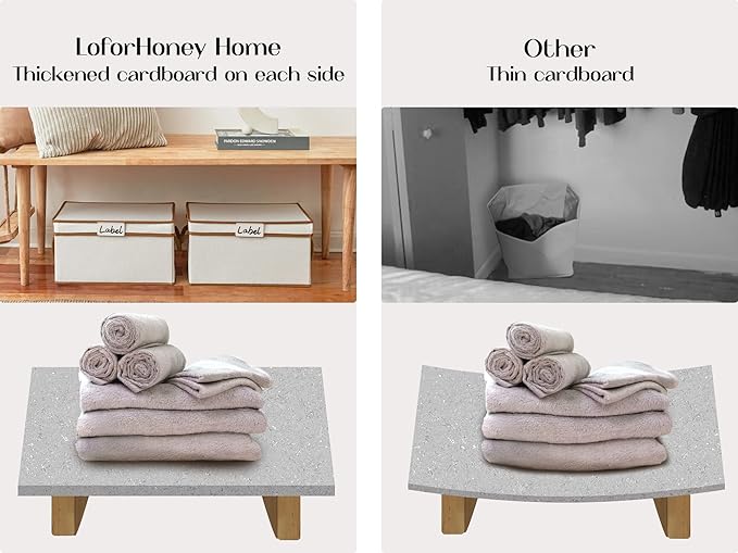 LoforHoney Home Fabric Storage Bins with Lids for Organizing, Foldable Closet Storage Boxes for Shelves, Clothes Baskets with Cotton Rope Handles, Large, Beige & Brown, 4-Pack