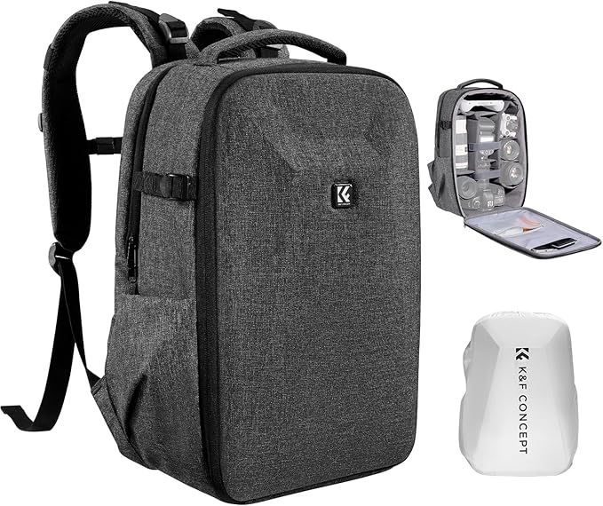 K&F Concept Camera Backpack,Hardshell Photography DSLR Camera Bag with 15-15.6 Inch Laptop Compartment Waterproof Hard Shell Camera Case Compatible with Canon/Nikon/Sony/DJI Mavic Drone