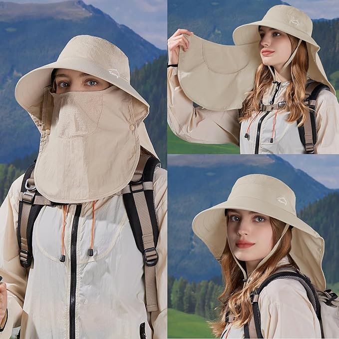 Sun Hat for Men Women with Neck Flap,UPF 50+ UV Protective Hiking Fishing Hats,Wide Brim Sun Hat for Women&Men