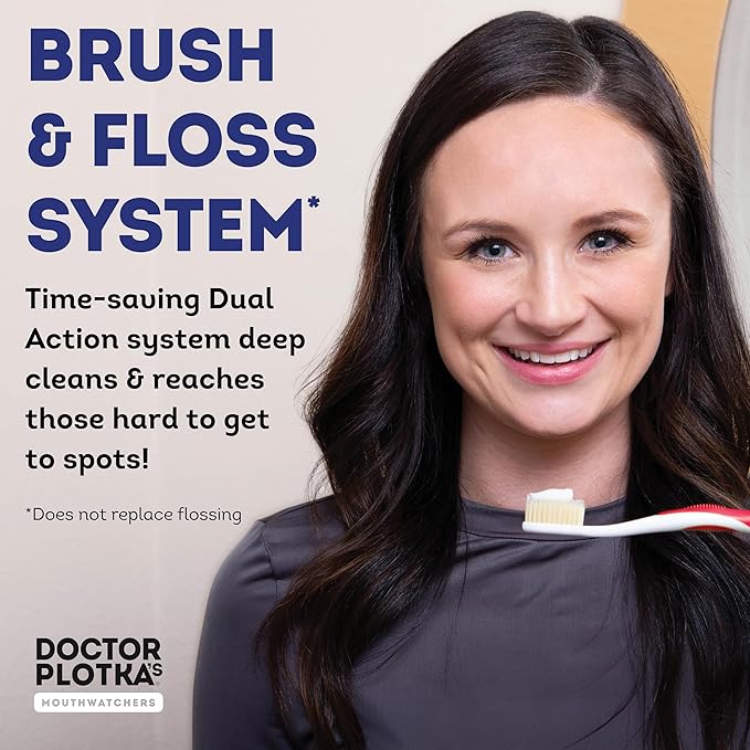 MOUTHWATCHERS Soft Flossing Toothbrushes, Value Pack of 4, Red, Manual Toothbrush for Adults, Ultra Clean, Good for Sensitive Teeth and Gums, by Dr. Plotka's