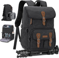 RAINSMORE Camera Bag Backpack for DSLR/SLR Mirrorless 15.6 Inch Laptop Camera Back Pack for Photographers Anti-Theft Photography Bags Case with Tripod Holder & Rain Cover, Black