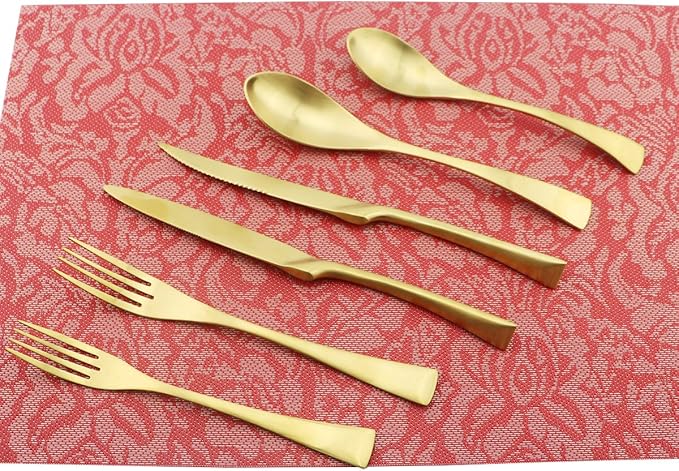 24-Piece Flatware Set,Extra Thick Heavy Duty - 18/10 Stainless Steel Cutlery Sets,High Matte Gold Finish Silverware Flatware Sets Service for 4, Use for Home,Kitchen Utensil Sets