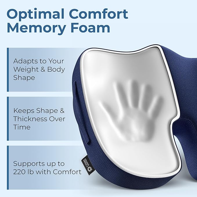 5 STARS UNITED Seat Cushion for Tailbone Pain Relief – Memory Foam Cushion for Coccyx, Hip, Hemorrhoid, Sciatica & Post-Surgery Recovery – Wheelchair, Car, Desk, Gaming & Office Chairs, D Blue