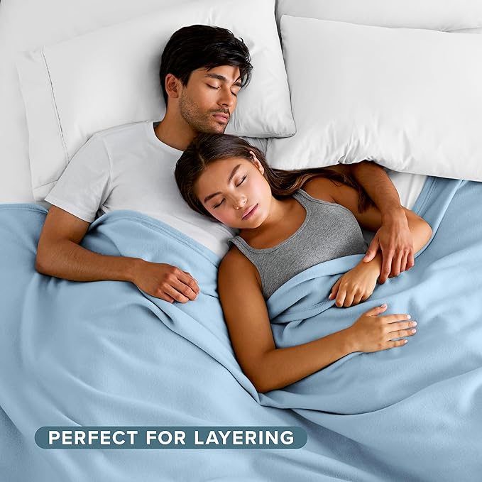 Bare Home Polar Fleece Blanket - Full/Queen - Warm & Cozy - Premium Fleece - Throw for Bed, Sofa, Camping, Travel and Cold Nights - Lightweight Blanket (Full/Queen, Light Blue)