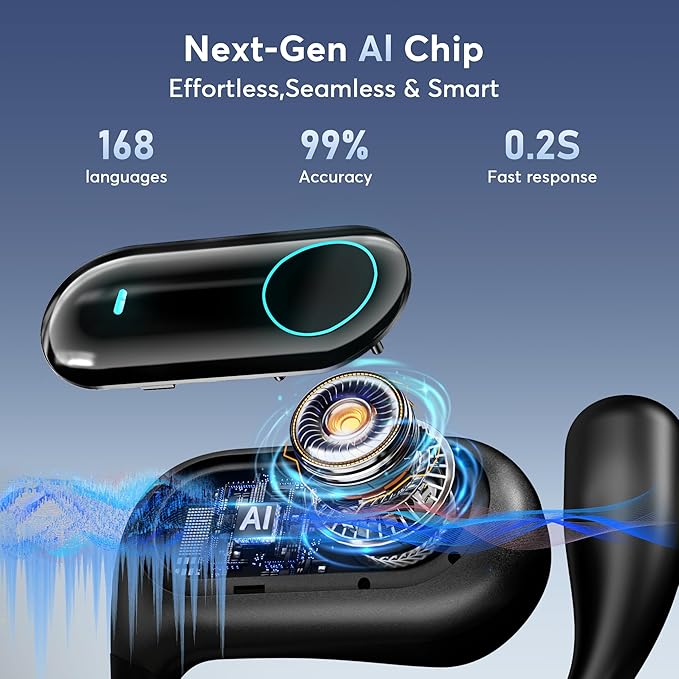 168 Languages AI Translation Earbuds, Bluetooth 5.4 Headphones Translator, 4-in-1 Smart Mode Touch Screen Real-Time Earphones Fit iOS and Android Ideal for Travel Business and Learning, Black