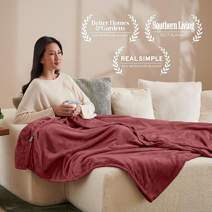 Bare Home Fleece Blanket - Twin/Twin Extra Long - Ultra-Soft Lightweight for Bed, Sofa, and Couch - Luxury Microplush - Cozy Warm Blanket (Twin/Twin XL, Rosewood)