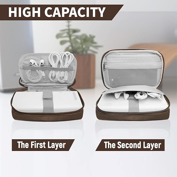 Travel Cable Organizer Bag Pouch Electronic Accessories Carry Case Portable Waterproof All-in-One Storage Bag for Cable,Charger, Phone, Hard Drive，SD Card-Coffee