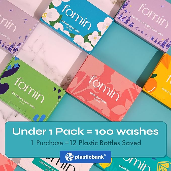 FOMIN - Antibacterial Paper Soap Sheets for Hand Washing - (300 Sheets) Rose, Jasmine, Lemon Portable Travel Dissolvable Camping Mini Soap Portable Hand Soap Sheet