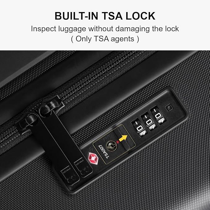 LEVEL8 Checked Luggage, Large Suitcase, Lightweight Luminous Textured Tsa Approved Medium Hardside Luggages with 8 Spinner Wheels, 24 Inch, Dark Grey
