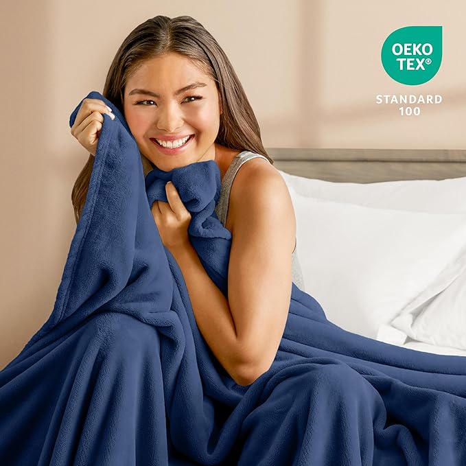 Bare Home Fleece Blanket - Full/Queen - Ultra-Soft Lightweight for Bed, Sofa, and Couch - Luxury Microplush - Cozy Warm Blanket (Full/Queen, Dark Blue)