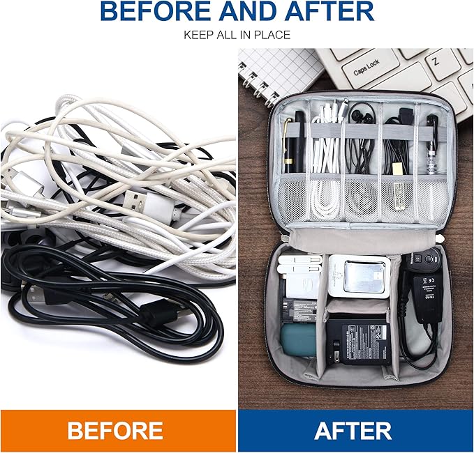 Electronics Organizer Travel Universal Cable Organizer Bag Waterproof Electronics Accessories Storage Cases for Cable, Charger, Phone, USB, SD Card, Hard Drives, Power Bank, Cords