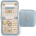 Vlando Travel Gifts 2025, Travel Jewelry Case for Girl Women, A Initial Jewelry Case, Mini Jewelry Travel Organizer Travel Essentials for Gifts for Friend Teen Girls - Letter A, Blue