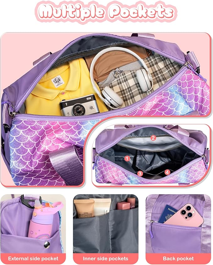 Birthday Gifts for Granddaughter-Girl Gym Bag with Shoe Compartment, Kid Personalized Weekender Overnight Bags, Initial Travel Tote with Makeup Pouch Valentine's Day Gift for Kids (Letter I)