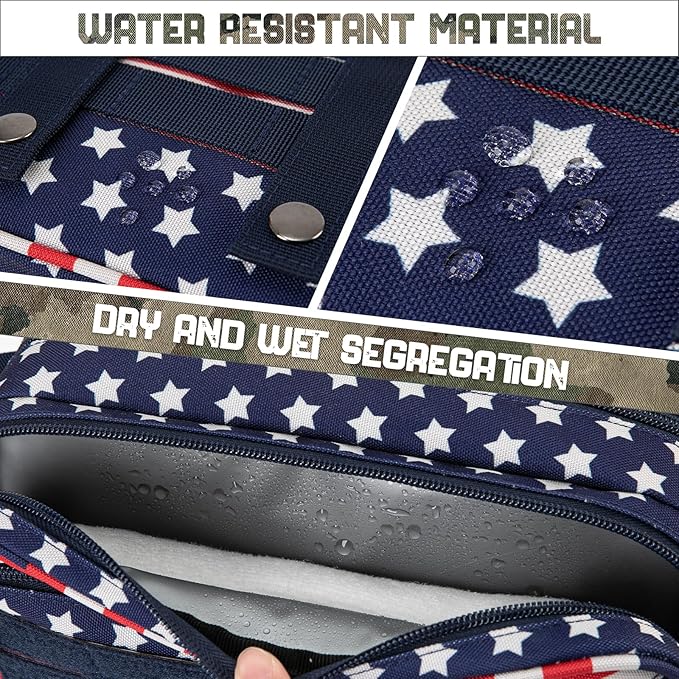 QT&QY Tactical Toiletry Bag For Men Hygiene Bag EDC Military Tool Molle Pouches Small Dopp Kit Mens Shaving Kit Travel shower Bags Star-Spangled