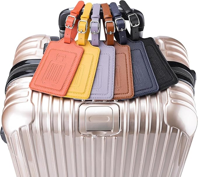 Teskyer Luggage Tags for Suitcases, TSA Approved with Privacy Protection Cover, Premium Faux Leather Bag Tags for Travel - 4 Pack, Brown