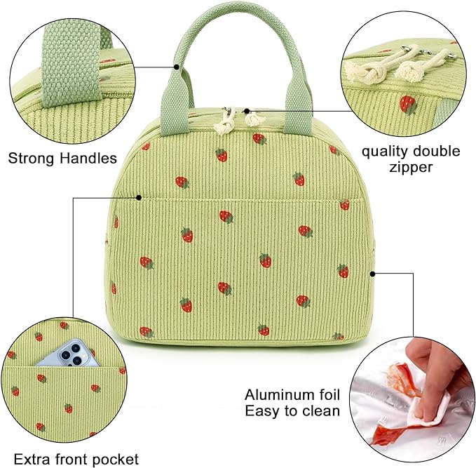 Bluboon Lunch Bag for Women Men Cute Corduroy Lunch Tote Bags Reusable Insulated Lunch Box Large Capacity Reusable Insulated Cooler for Work Picnic or Travel