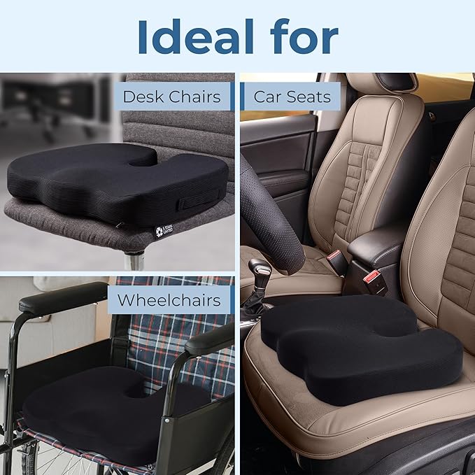 5 STARS UNITED Seat Cushion for Tailbone Pain Relief – Large Memory Foam Cushion for Coccyx, Hip, Sciatica & Post-Surgery Recovery – Wheelchair, Car, Desk, Gaming & Office Chairs, Blue