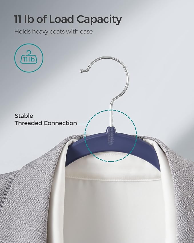 SONGMICS Clothes Hangers, Pack of 50 Plastic Coat Hangers, Space-Saving, Dark Blue Ash and Light Blue Ash UCRP050C05