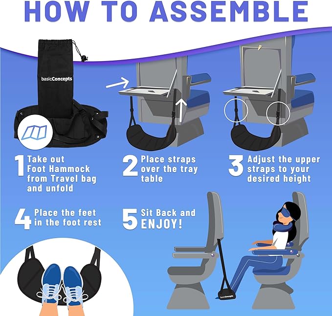 Airplane Foot Hammock (Memory Foam), Perfect Airplane Footrest to Relax Your Feet | Foot Hammock for Airplane Travel Accessories, Desk Foot Hammock, Travel Foot Rest, Comfy Foot Hanger Airplane