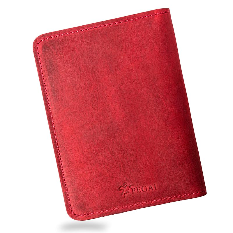 PEGAI Standard Full Grain Crazy Horse Leather Passport Holder | Custom Travel Passport Cover & Organizer | Handcrafted Leather Passport Wallet for Men and Women | Pike (Rose)
