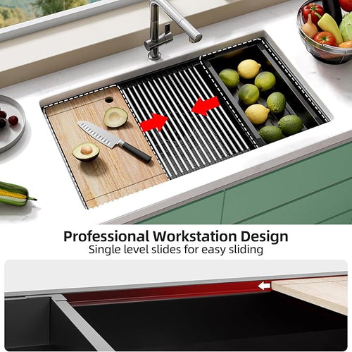 33 Inch Undermount Kitchen Sink Stainless Steel, 33x19 Undermount Workstation Sink Single Bowl Commercial 16 Gauge Stainless Steel Kitchen Black