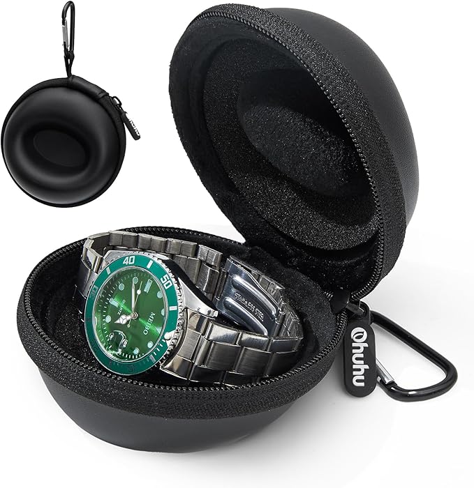 Ohuhu Watch Travel Case for Men Portable Single Watch Box and Storage Organizer for Wristwatches and Smart Watches Heightened Version up to 56mm Men Women for lover Fathers Day