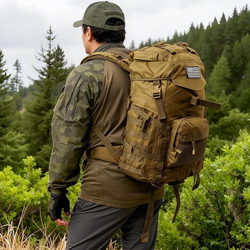 50L Tactical Backpack for Men and Women, Water-Resistant Molle Rucksack, Large Military Assault Pack for Hiking, Hunting, Camping, Gym & Outdoor Survival Khaki