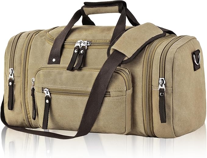 Felipe Varela Duffle Bag for Men, Expandable Canvas Duffel Bag for Travel, Mens Carry On Luggage Bags Traveling Weekender Gym Overnight Bags for Airplanes, Coffee