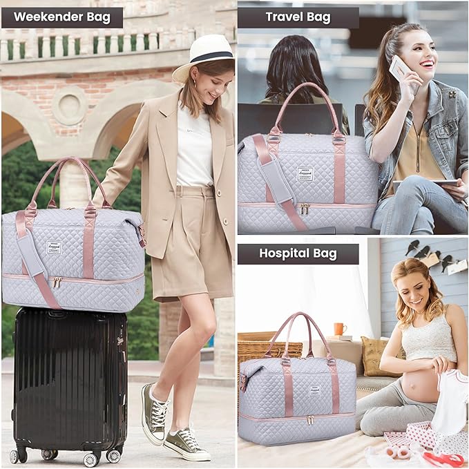 LOVEVOOK Travel Duffle Bag,Weekender Bags for Women with Shoe Compartment，Carry on Overnight Bag with Toiletry Bag,Gym Duffel Bag with Wet Pocket, Hospital Bags for Labor and Delivery