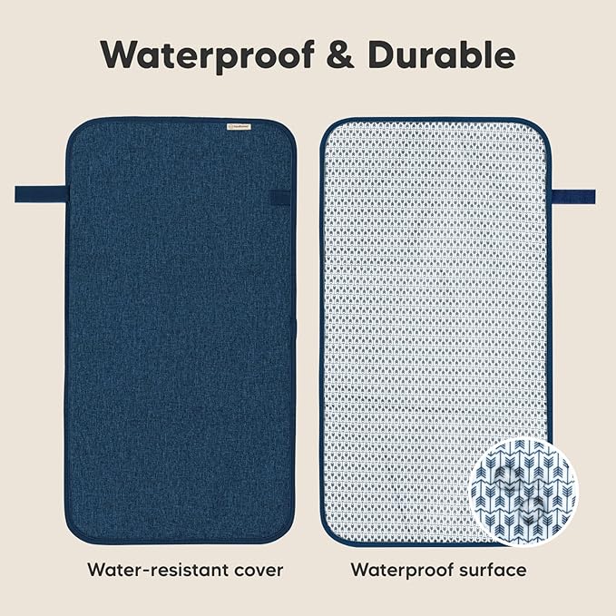 KeaBabies Portable Diaper Changing Pad, Easy Wipe Clean - Foldable Waterproof Baby Changing Mat for Diaper Bag, Compact, Lightweight, 25x13 Baby Changer Travel Essential, Machine Washable (Navy Blue)